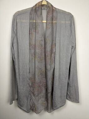 Elena Baldi Made in Italy Grey Open Cardigan Silk Paisley Scarf Inset | Size L
